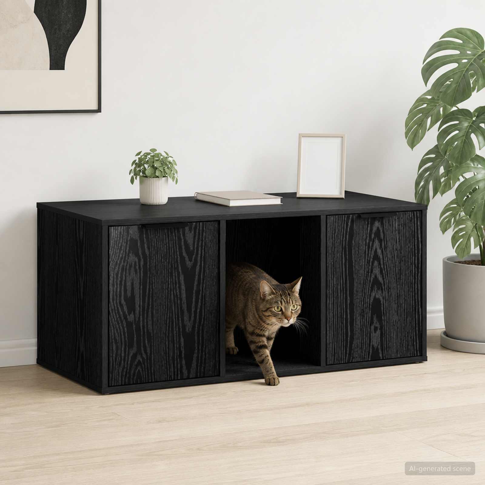 Kattenkrat meubel Zwart eiken 100 x 49 x 45 cm Bewerkt hout