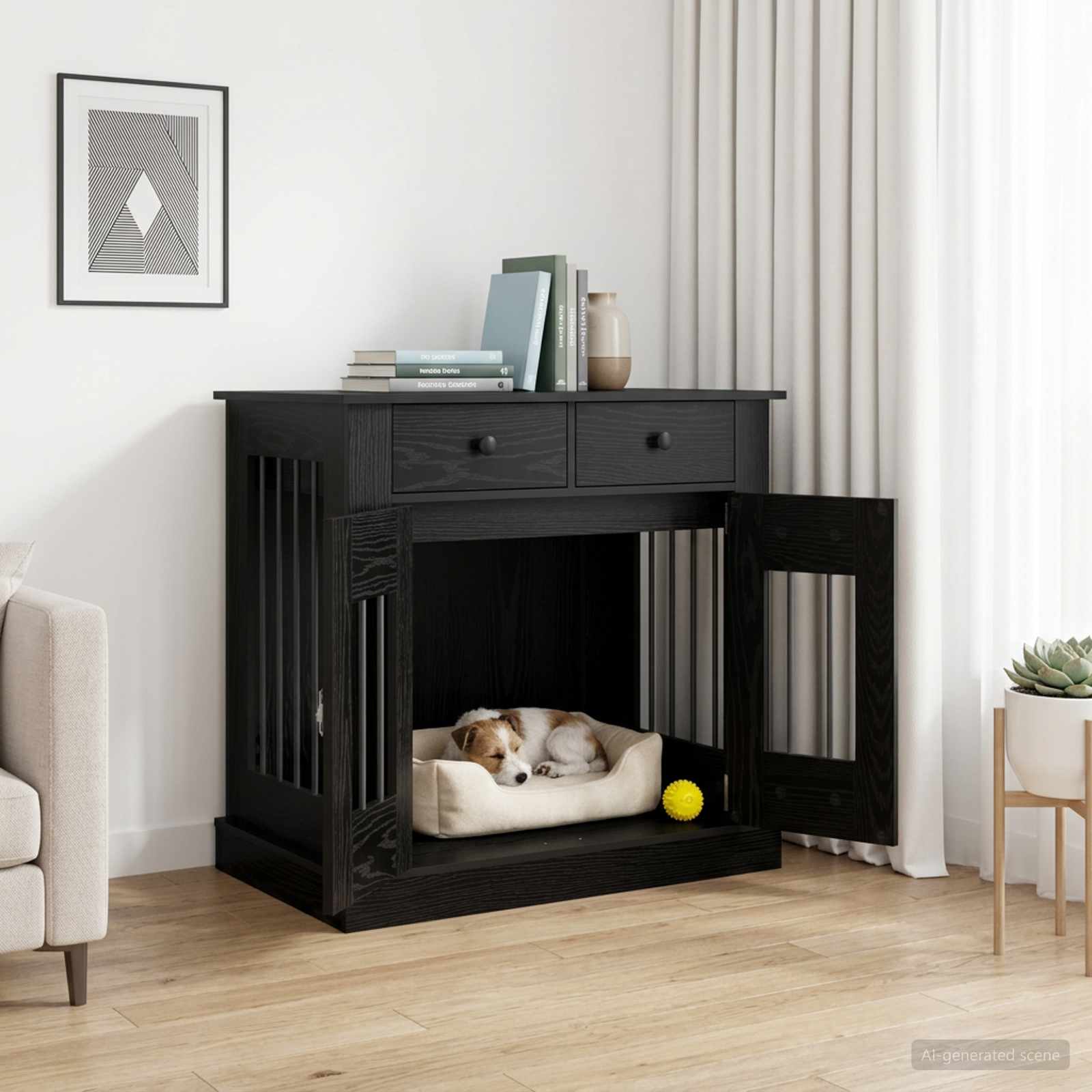Hond Bench Meubel Zwart eiken 80 x 47,5 x 80 cm Bewerkt hout