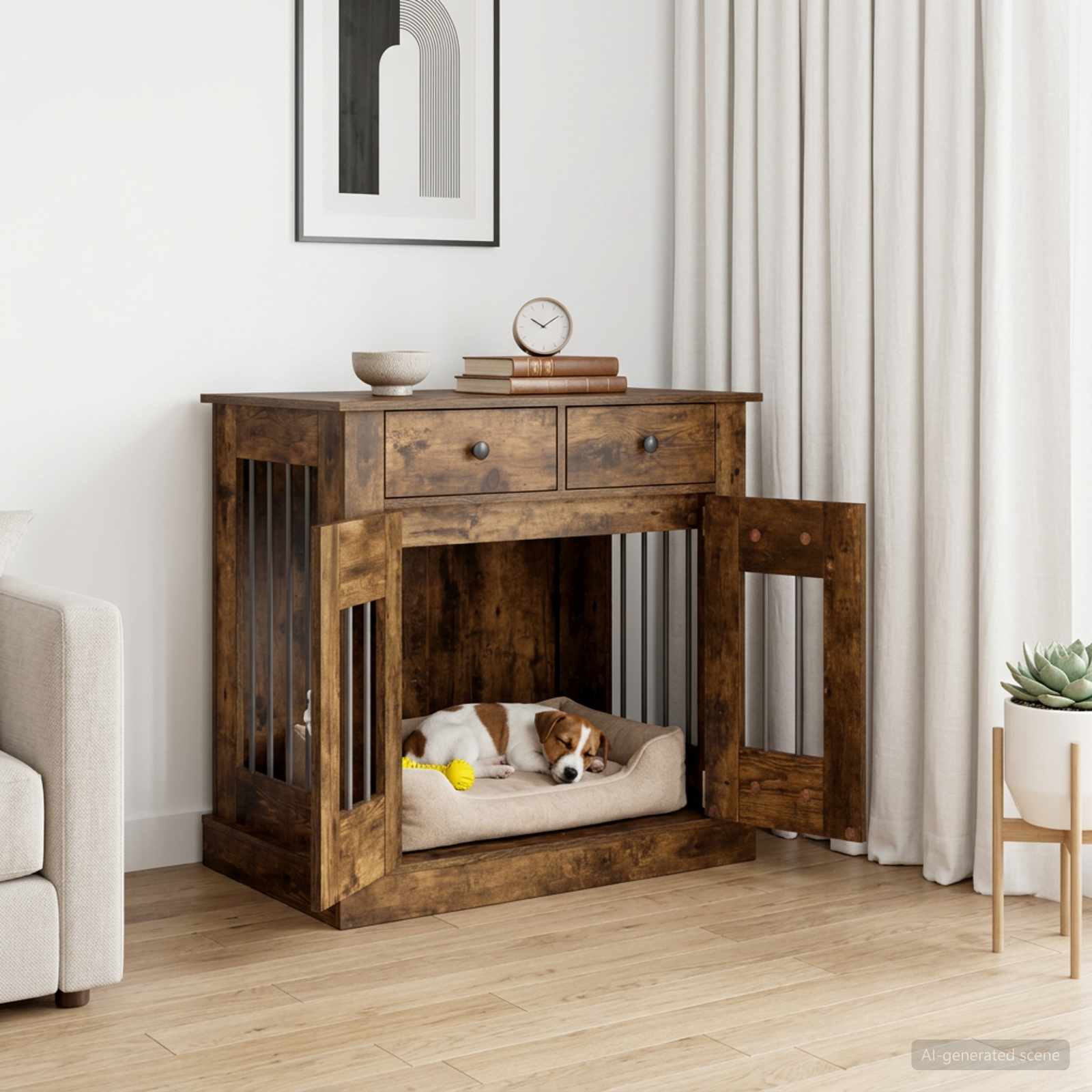 Hond Bench Meubel Gerookt eiken 80 x 47,5 x 80 cm Bewerkt hout