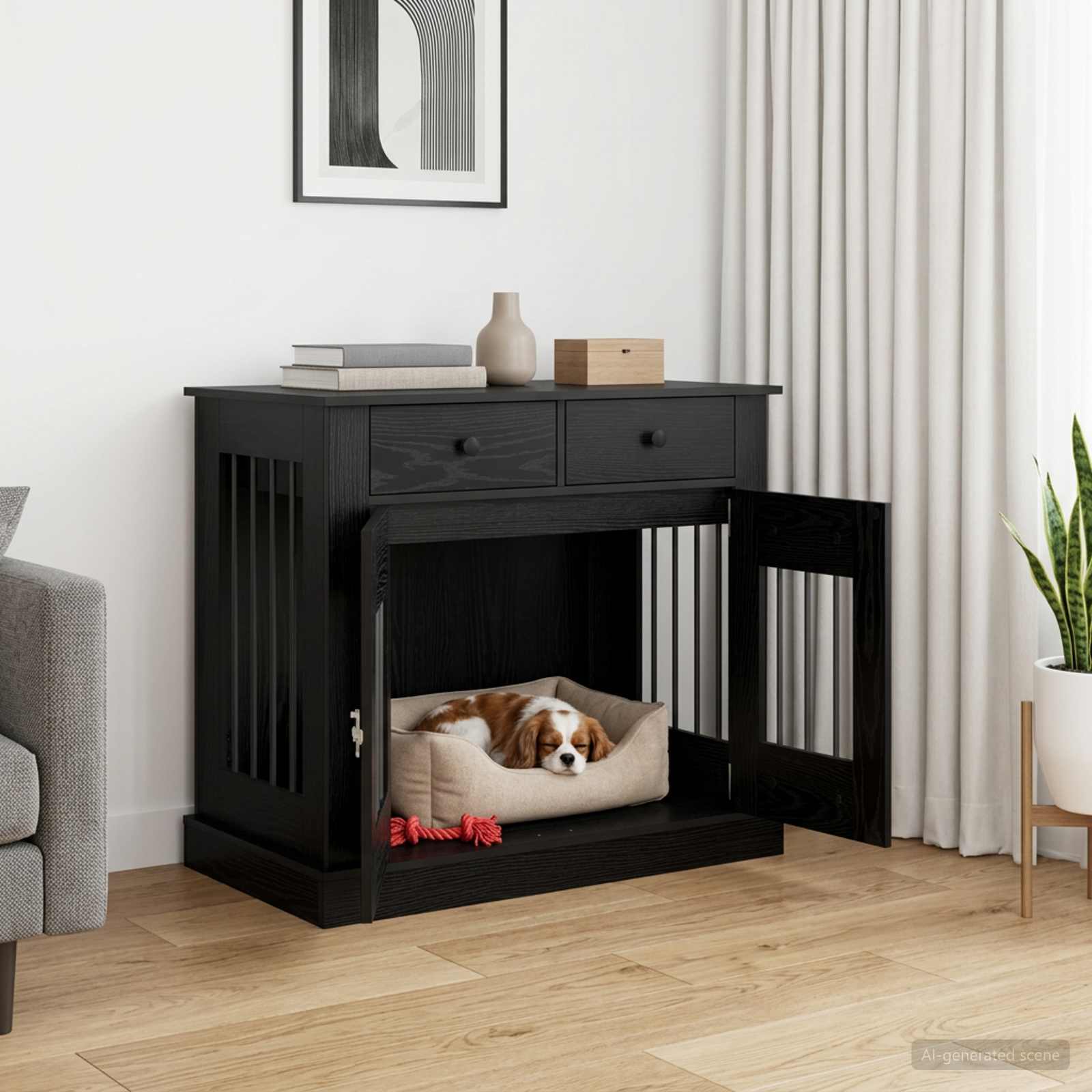 Hond Bench Meubel Zwart eiken 90 x 47,5 x 80 cm Bewerkt hout
