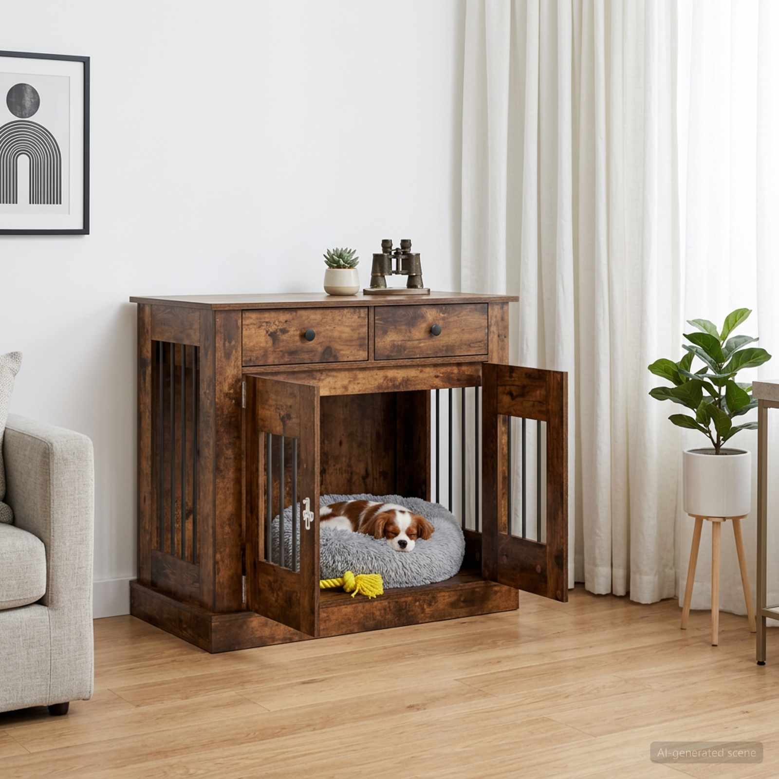Hond Bench Meubel Gerookt eiken 90 x 47,5 x 80 cm Bewerkt hout