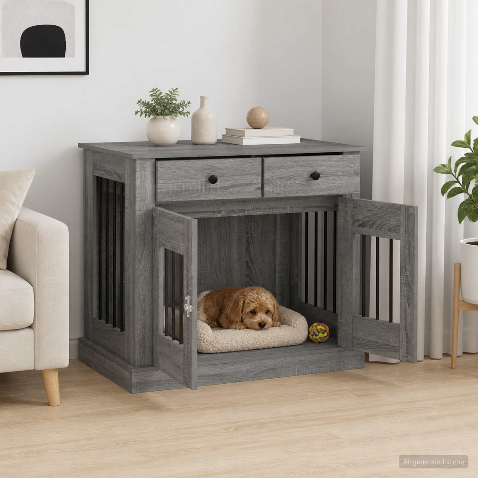 Hond Bench Meubel Grijs Sonoma 90 x 47,5 x 80 cm Bewerkt hout
