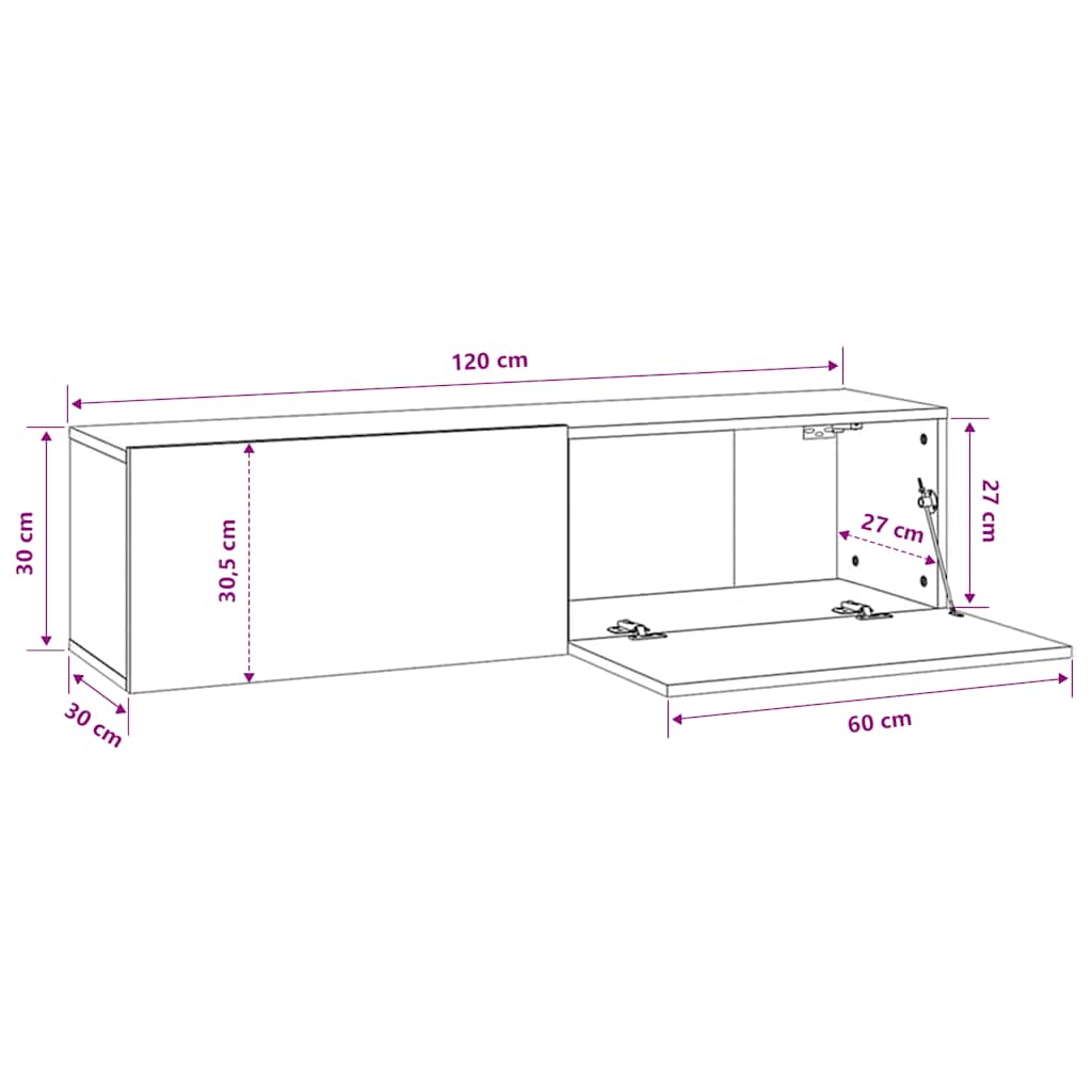 Tv-meubel 120x30x30 cm bewerkt hout zwart – afbeelding 8