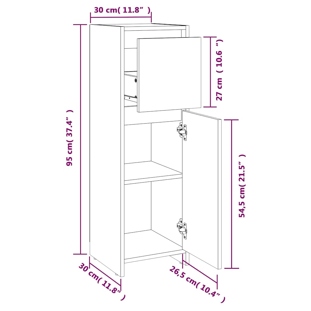 Badkamerkast 30x30x95 cm bewerkt hout zwart – afbeelding 10