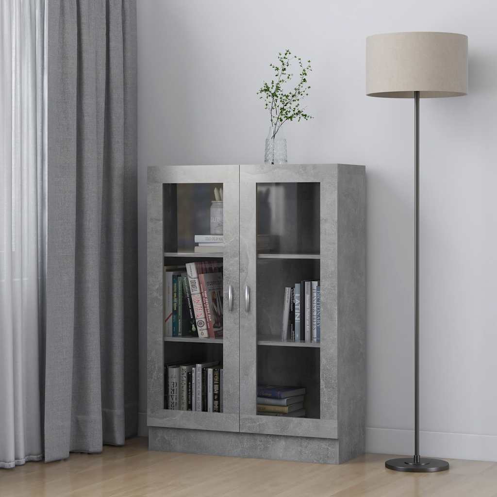 Vitrinekast 82,5x30,5x115 cm bewerkt hout betongrijs