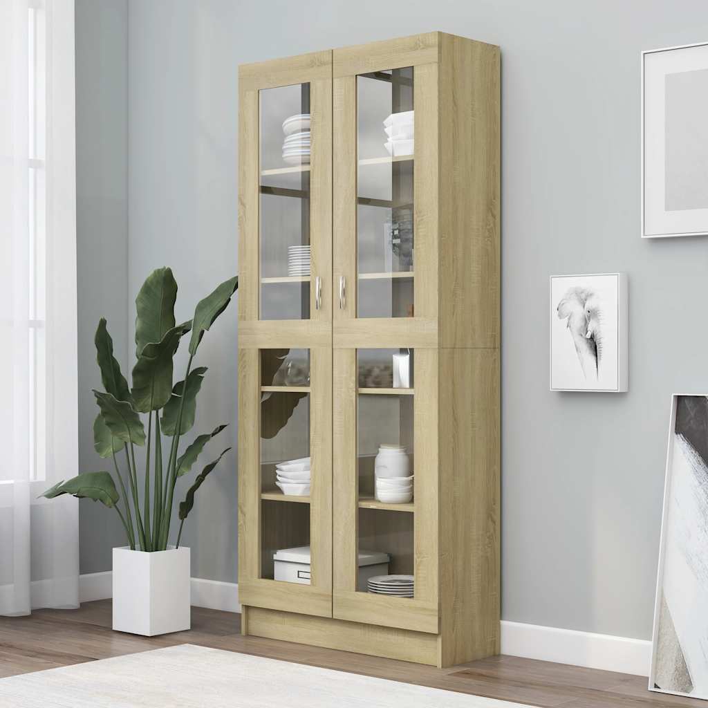 Vitrinekast 82,5x30,5x185 cm bewerkt hout sonoma eikenkleurig