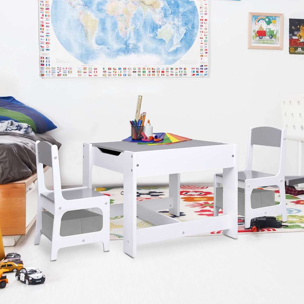 Kindertafel met 2 stoelen MDF wit – afbeelding 1