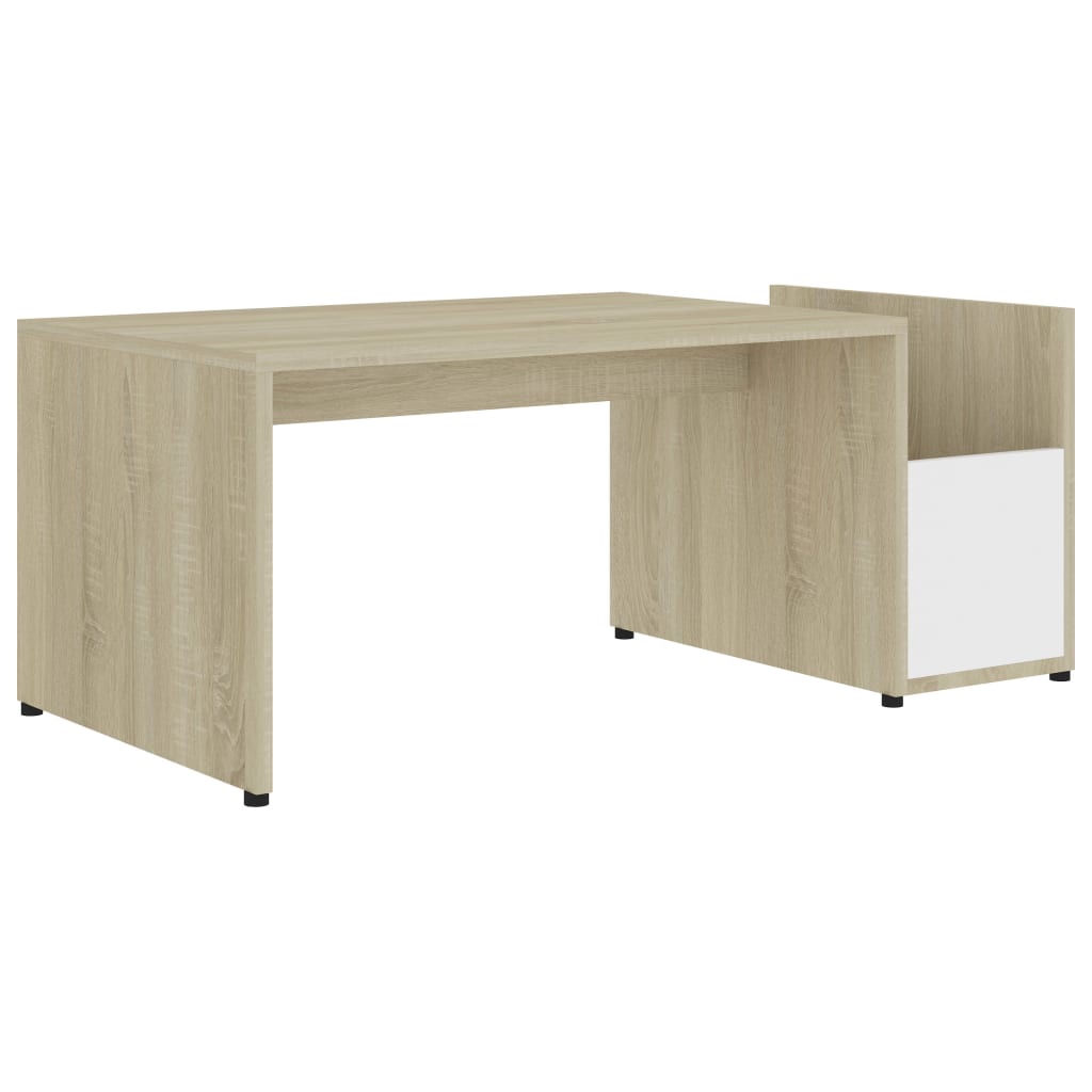 Salontafel 90x45x35 cm bewerkt hout wit en sonoma eikenkleurig – afbeelding 2
