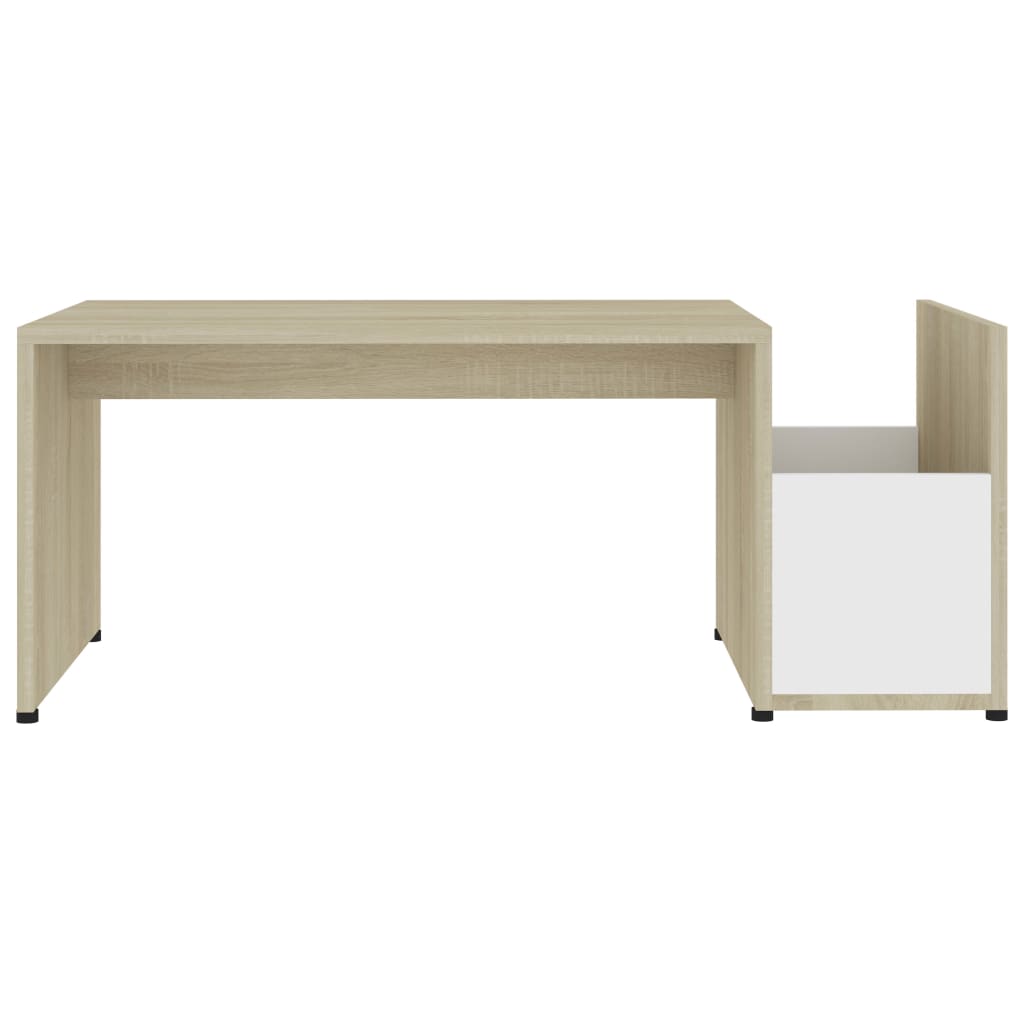 Salontafel 90x45x35 cm bewerkt hout wit en sonoma eikenkleurig – afbeelding 4
