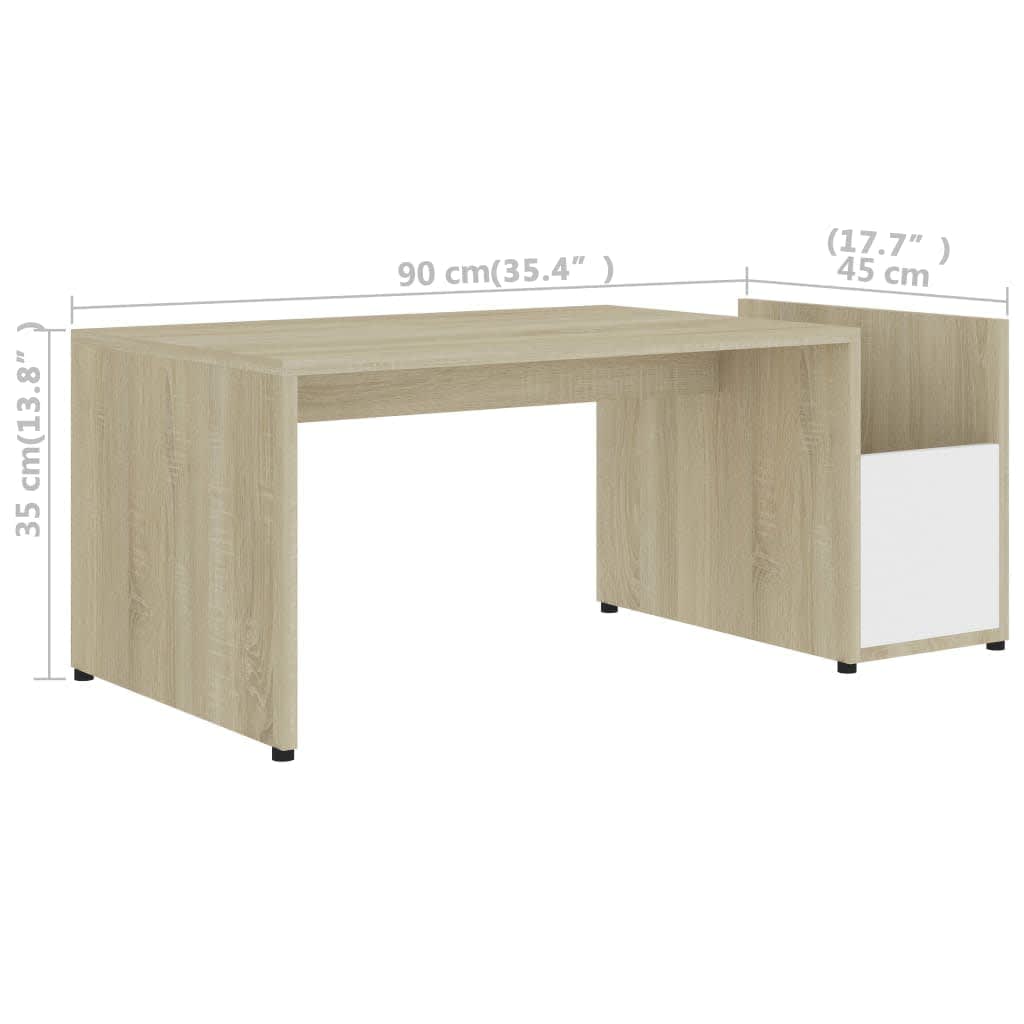 Salontafel 90x45x35 cm bewerkt hout wit en sonoma eikenkleurig – afbeelding 6