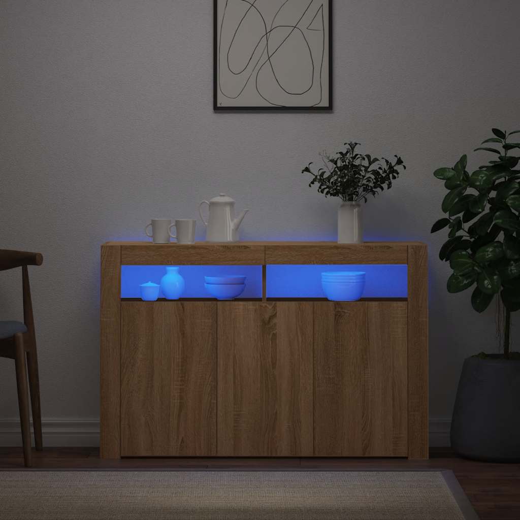 Dressoir met LED-verlichting 115,5x30x75 cm sonoma eikenkleur