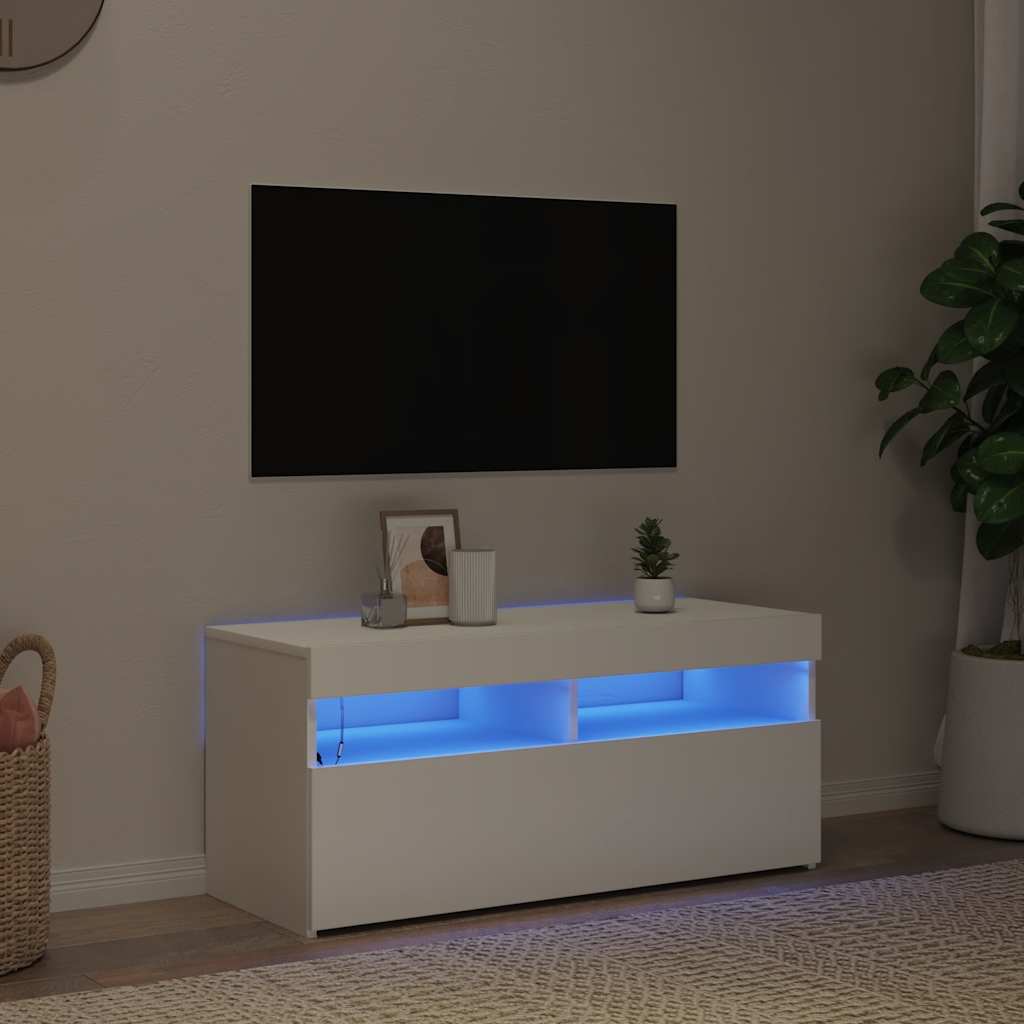 Tv-meubel met LED-verlichting 90x35x40 cm wit