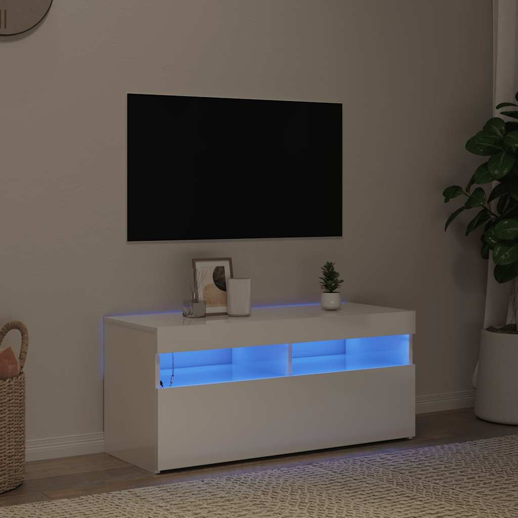 Tv-meubel met LED-verlichting 90x35x40 cm hoogglans wit