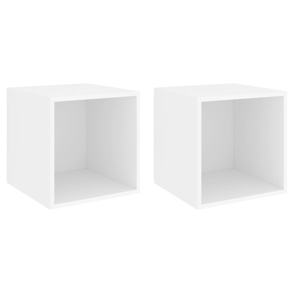 Wandkasten 2 st 37x37x37 cm bewerkt hout wit – afbeelding 2