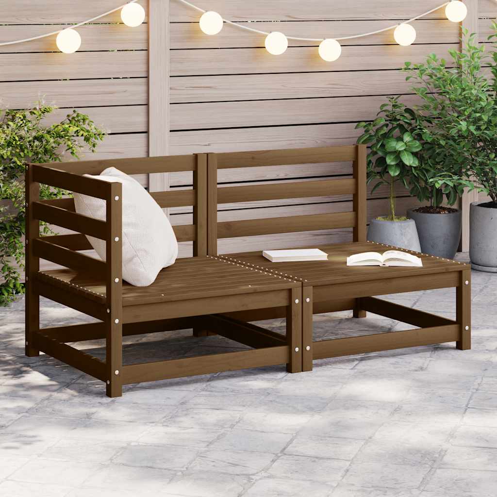 2-delige Loungeset massief grenenhout honingbruin – afbeelding 1
