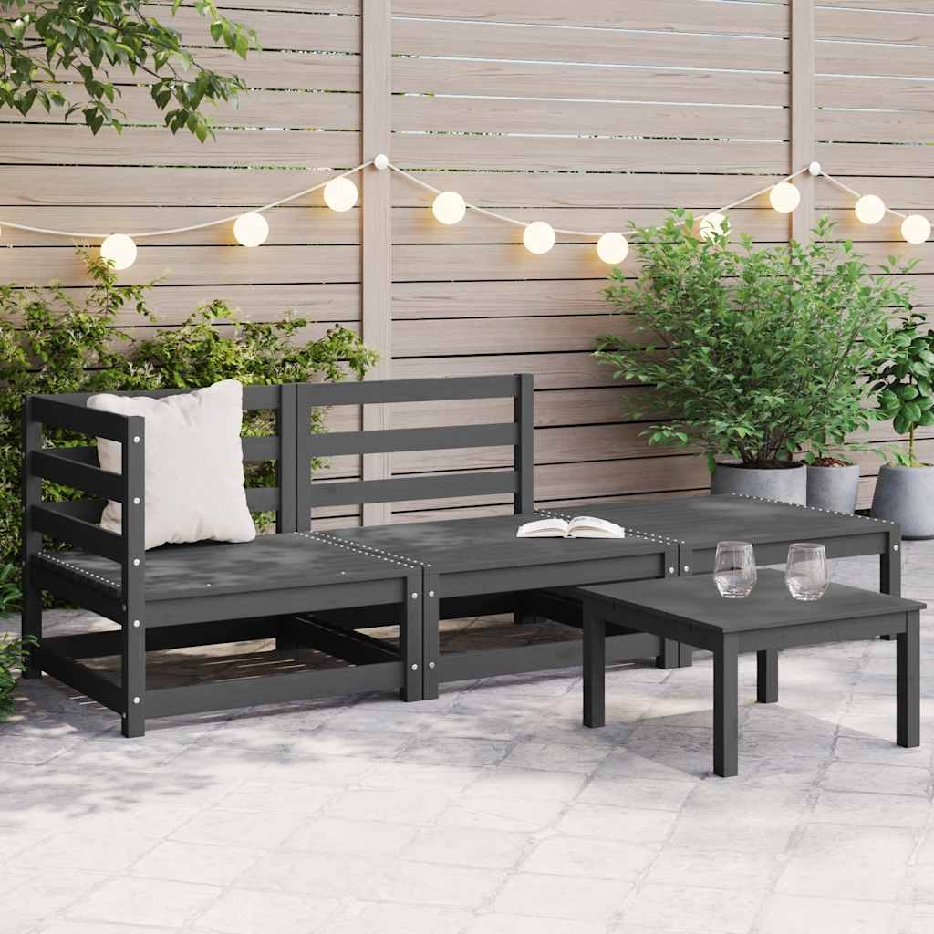 3-delige Loungeset massief grenenhout grijs