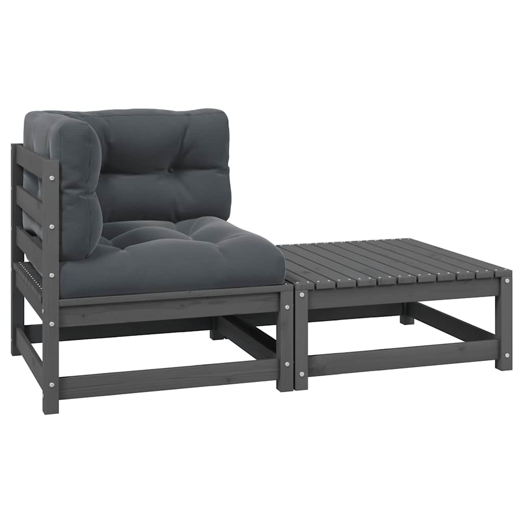 2-delige Loungeset met kussens massief grenenhout grijs