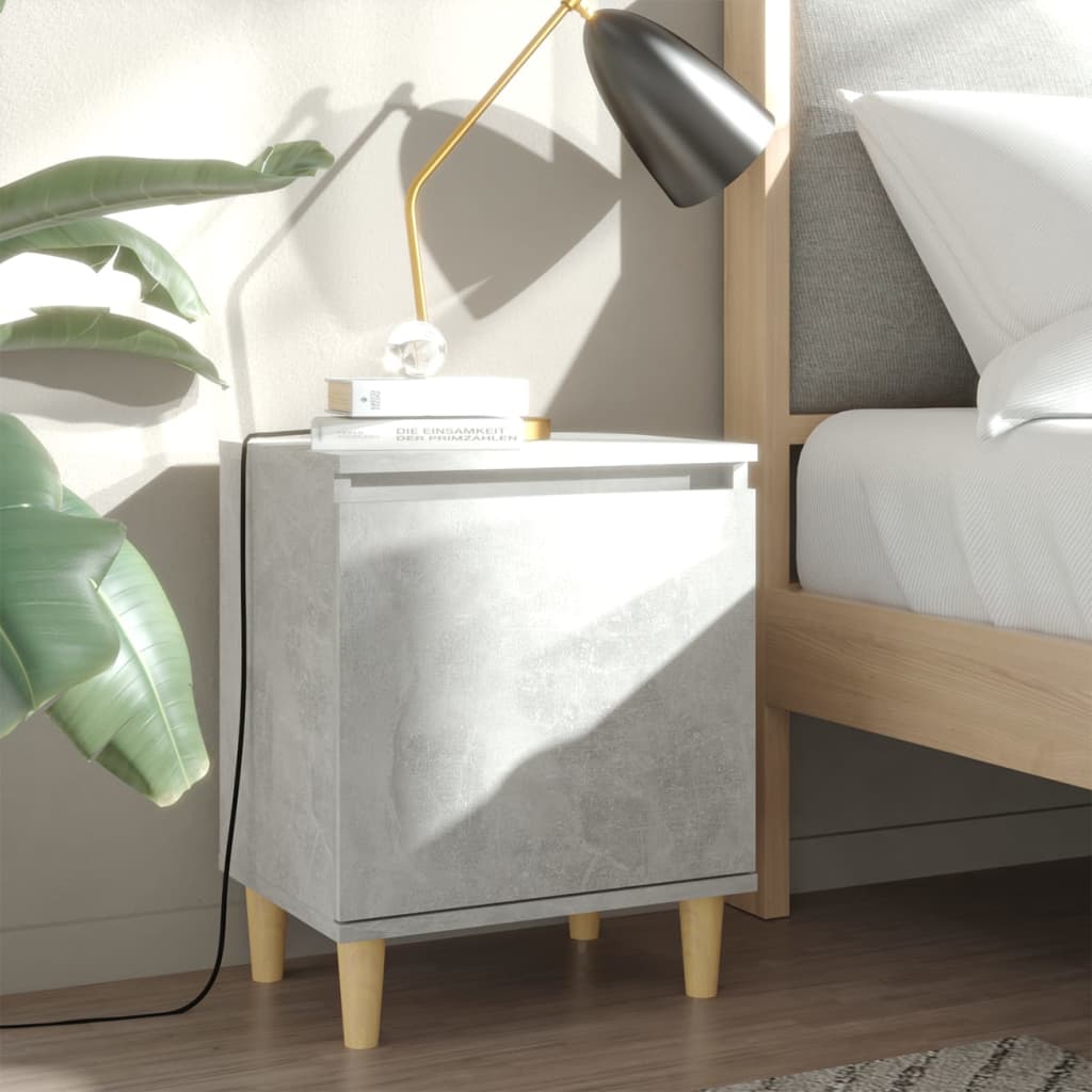 Nachtkastjes 2 st met houten poten 40x30x50 cm betongrijs – afbeelding 1