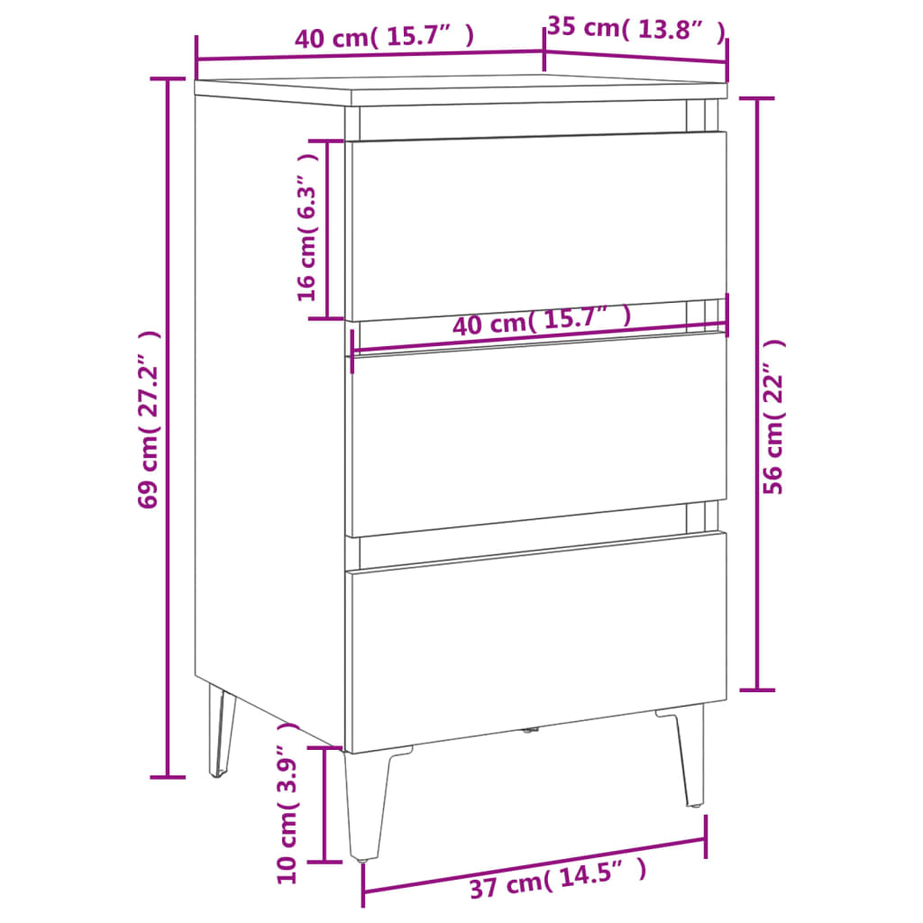 Nachtkastje met metalen poten 40x35x69 cm zwart – afbeelding 8