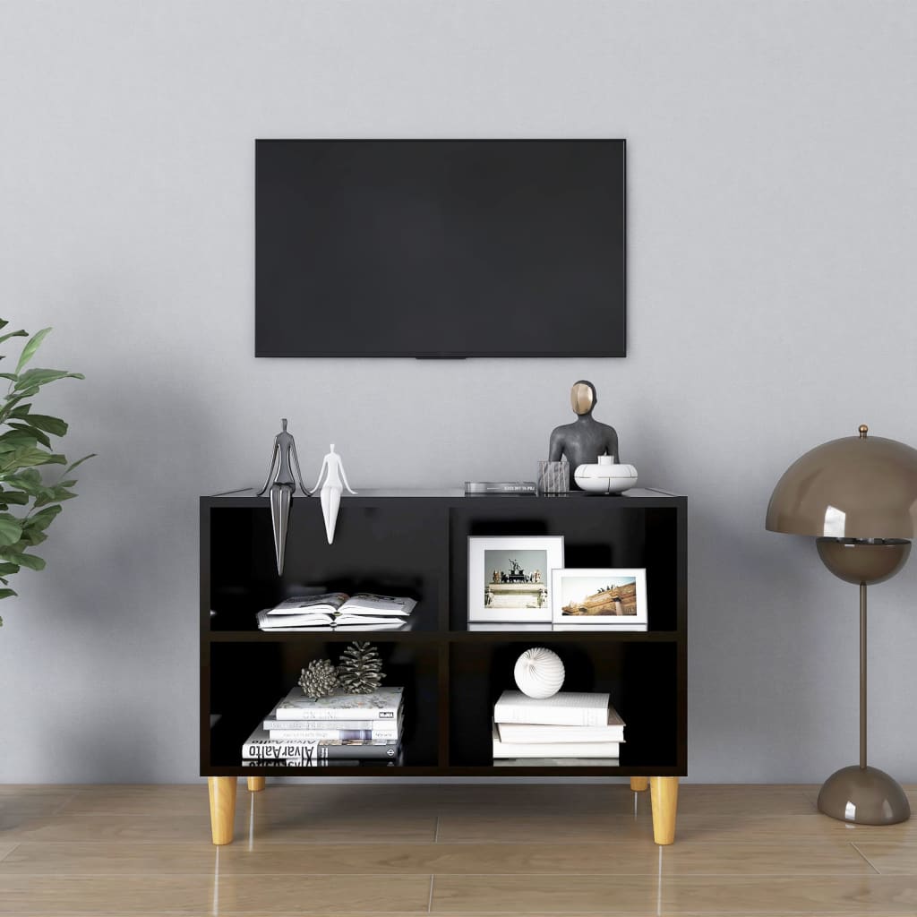 Tv-meubel met massief houten poten 69,5x30x50 cm zwart – afbeelding 1