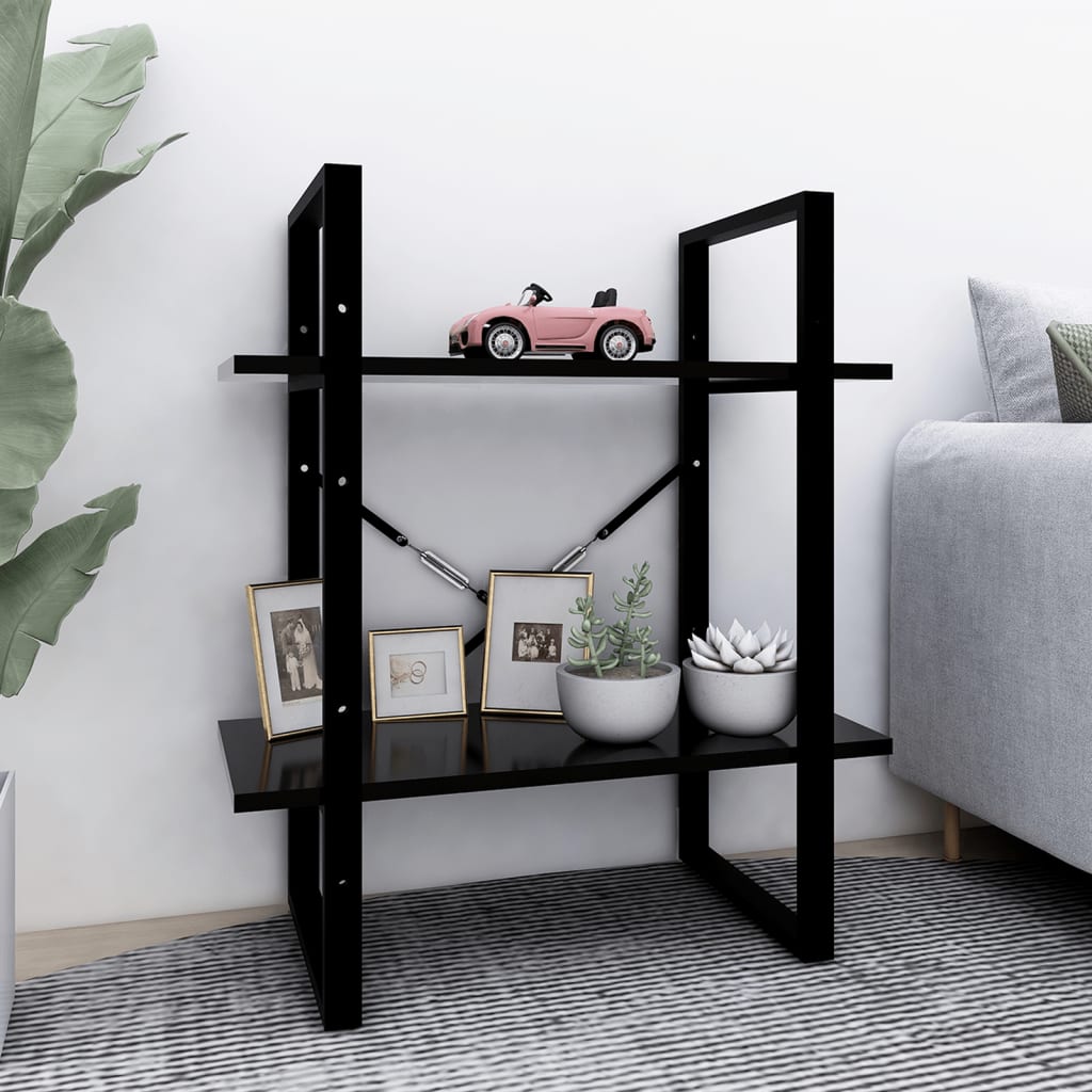 Boekenkast met 2 schappen 60x30x70 cm bewerkt hout zwart