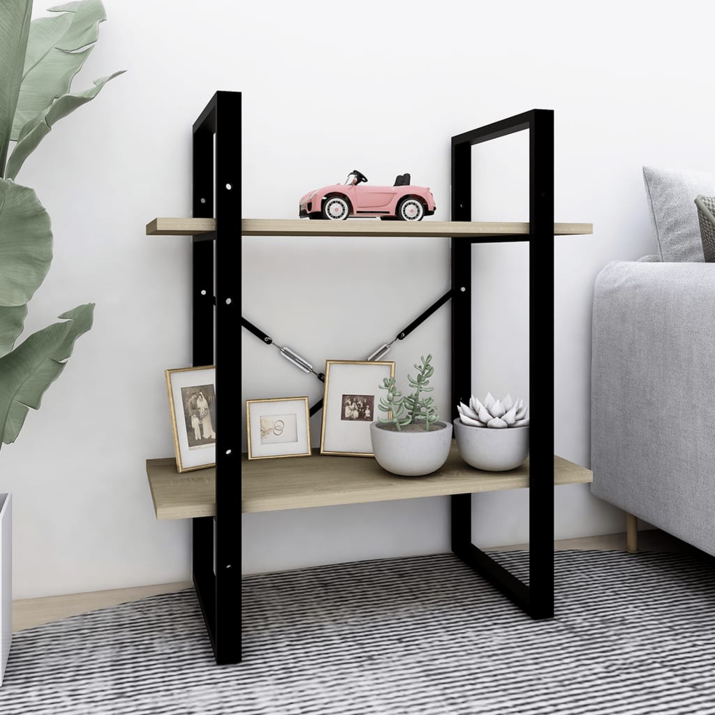 Boekenkast met 2 schappen 60x30x70 cm bewerkt hout sonoma eiken – afbeelding 1