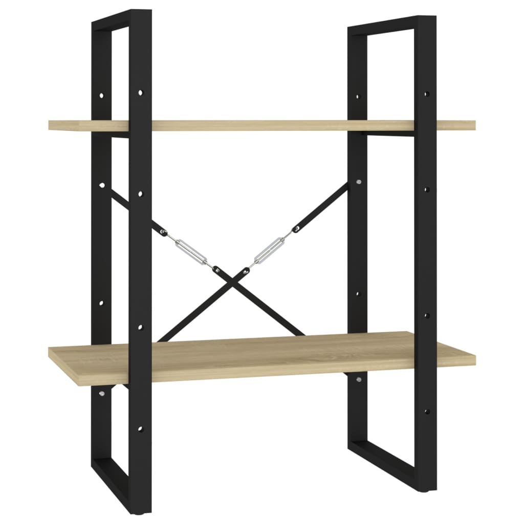 Boekenkast met 2 schappen 60x30x70 cm bewerkt hout sonoma eiken – afbeelding 2