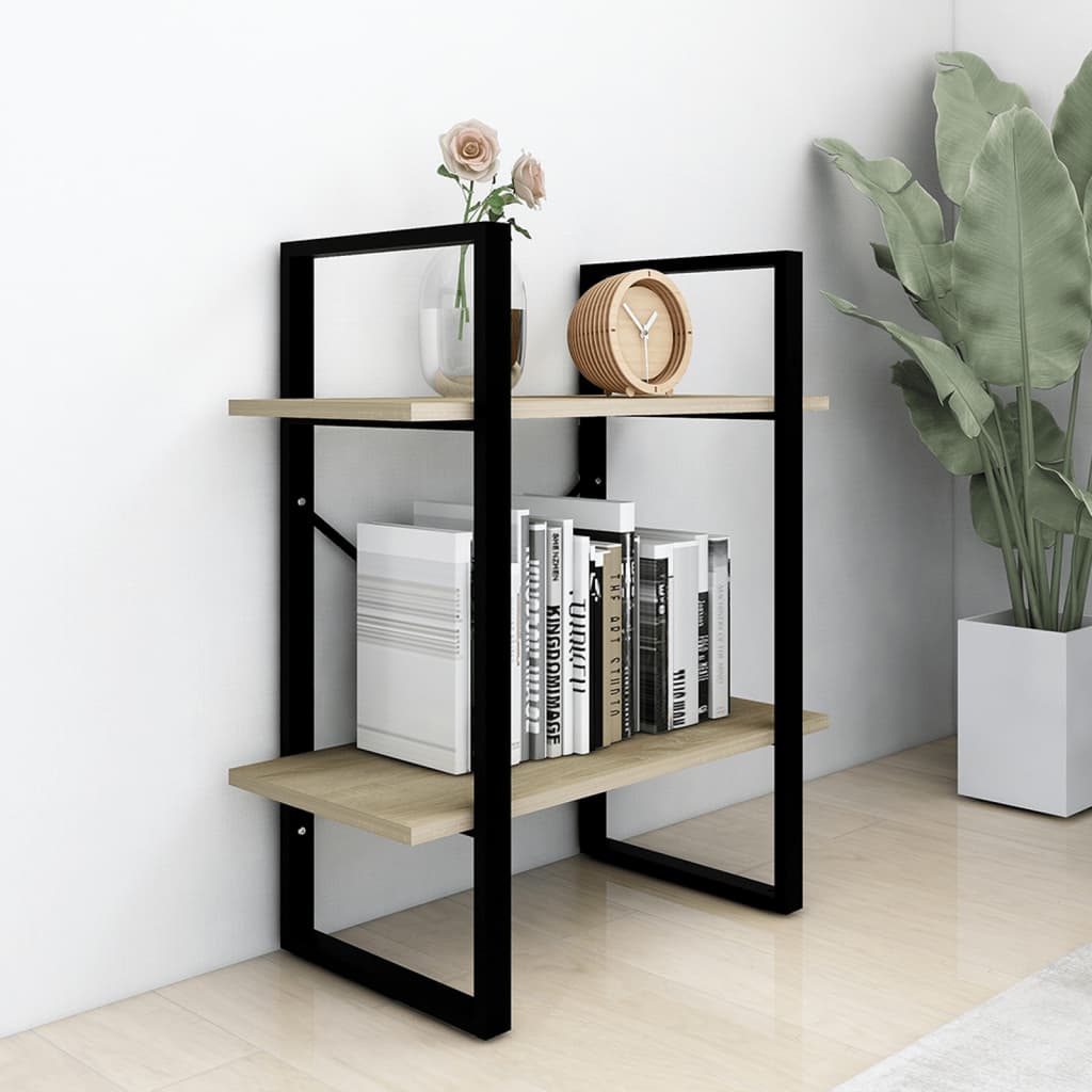 Boekenkast met 2 schappen 60x30x70 cm bewerkt hout sonoma eiken – afbeelding 3