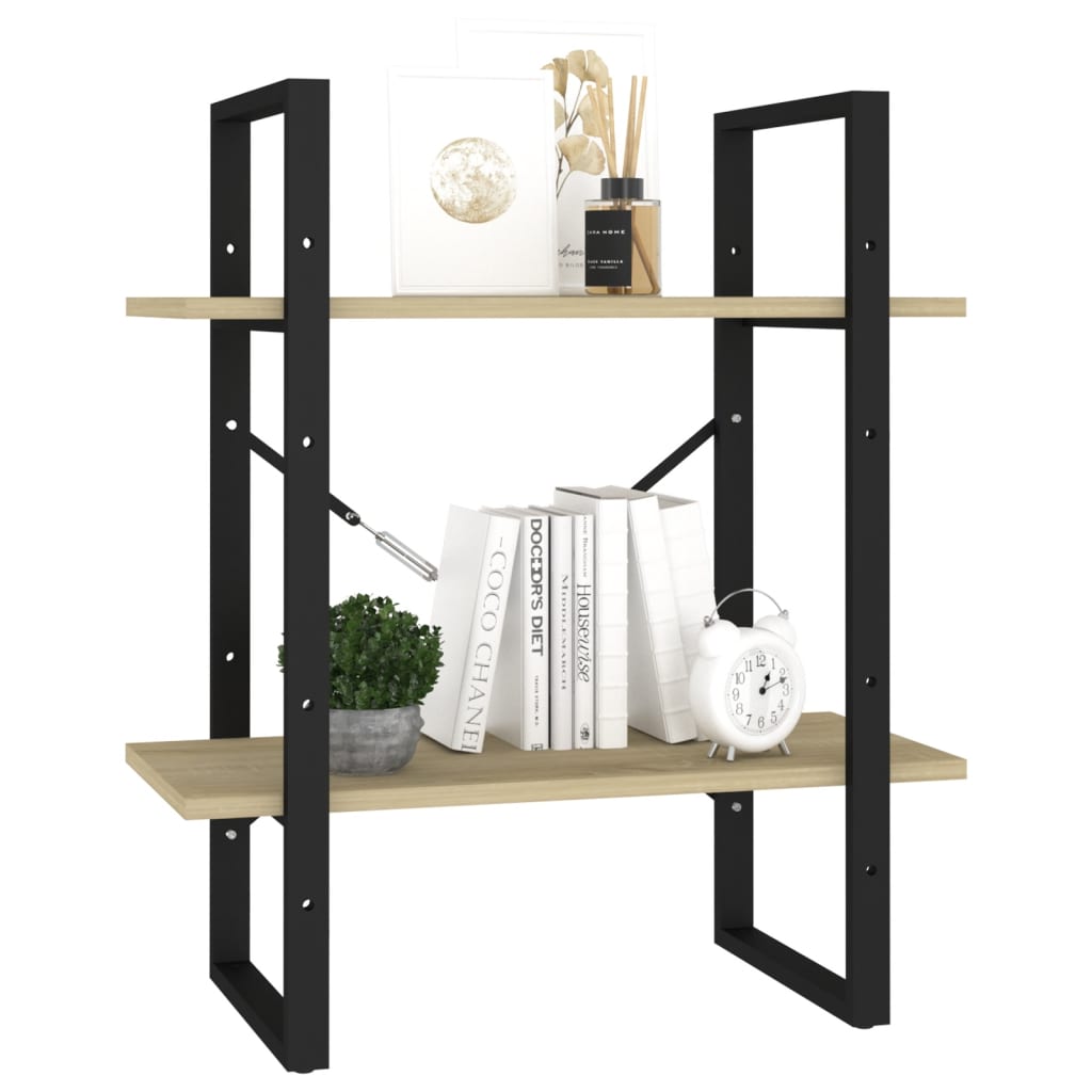 Boekenkast met 2 schappen 60x30x70 cm bewerkt hout sonoma eiken – afbeelding 4