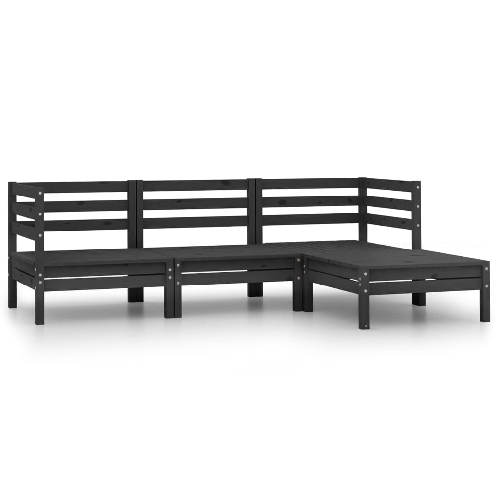 4-delige Loungeset massief grenenhout zwart – afbeelding 1
