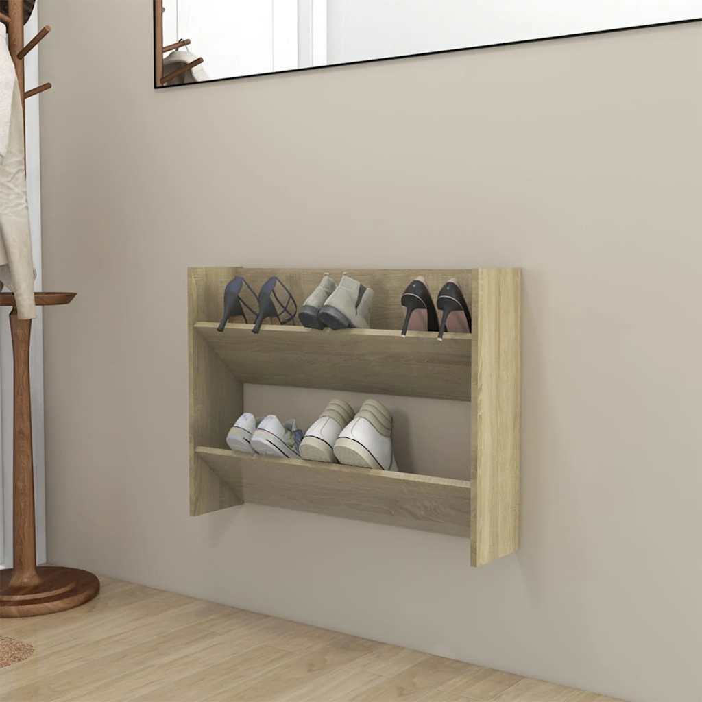 Wandschoenenkast 80x18x60 cm bewerkt hout sonoma eikenkleurig