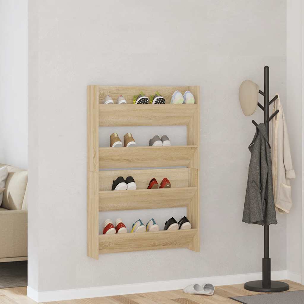 Wandschoenenkasten 2 st 80x18x60 cm spaanplaat sonoma eiken