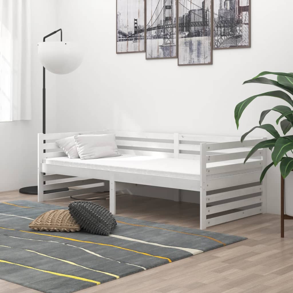 Bedbank massief grenenhout wit 90x200 cm – afbeelding 1