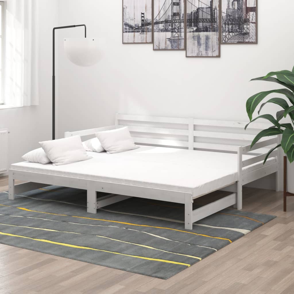 Slaapbank uitschuifbaar massief grenenhout wit 2x(90x200) cm – afbeelding 1