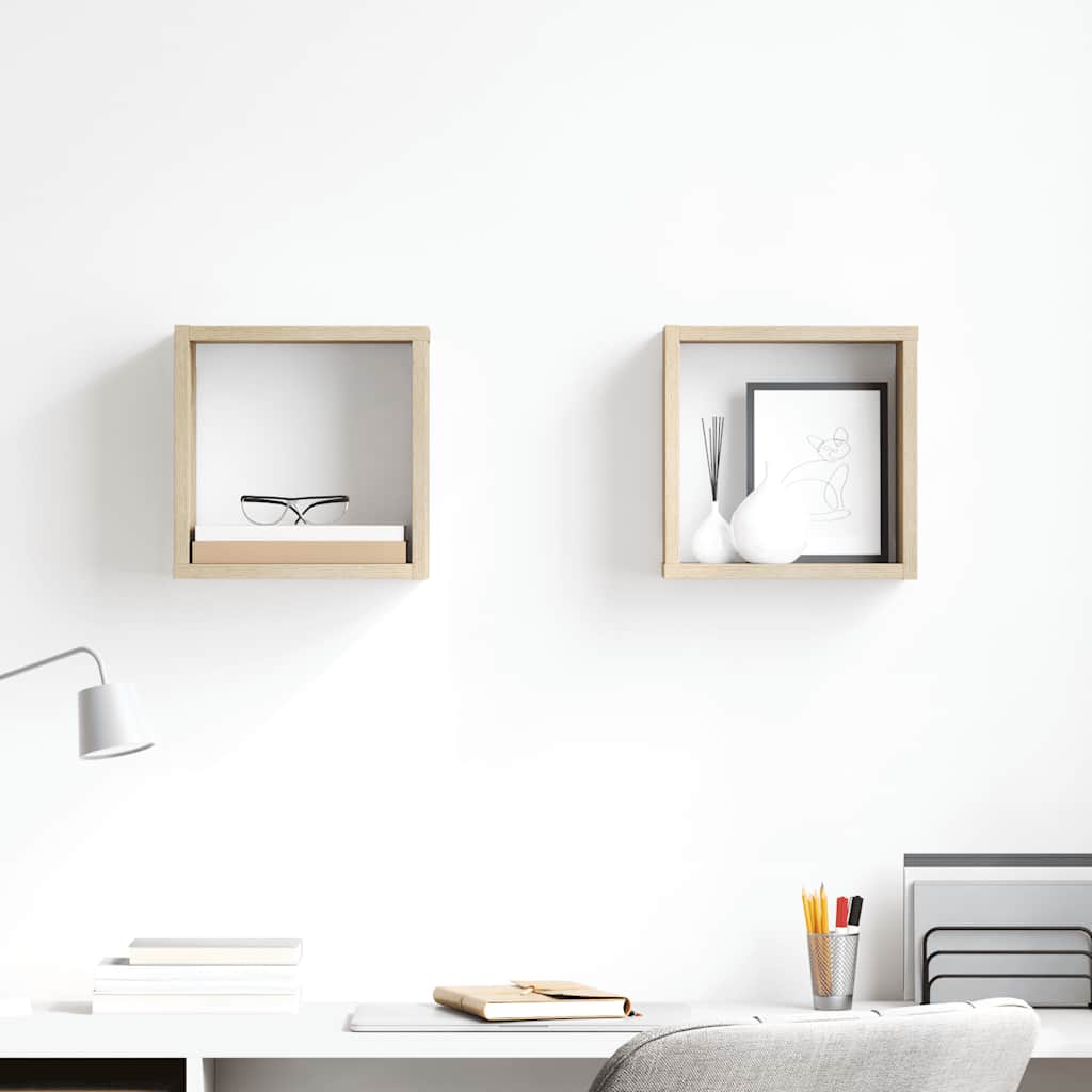 Wandschappen kubus 2 st 26x15x26 cm sonoma eikenkleurig