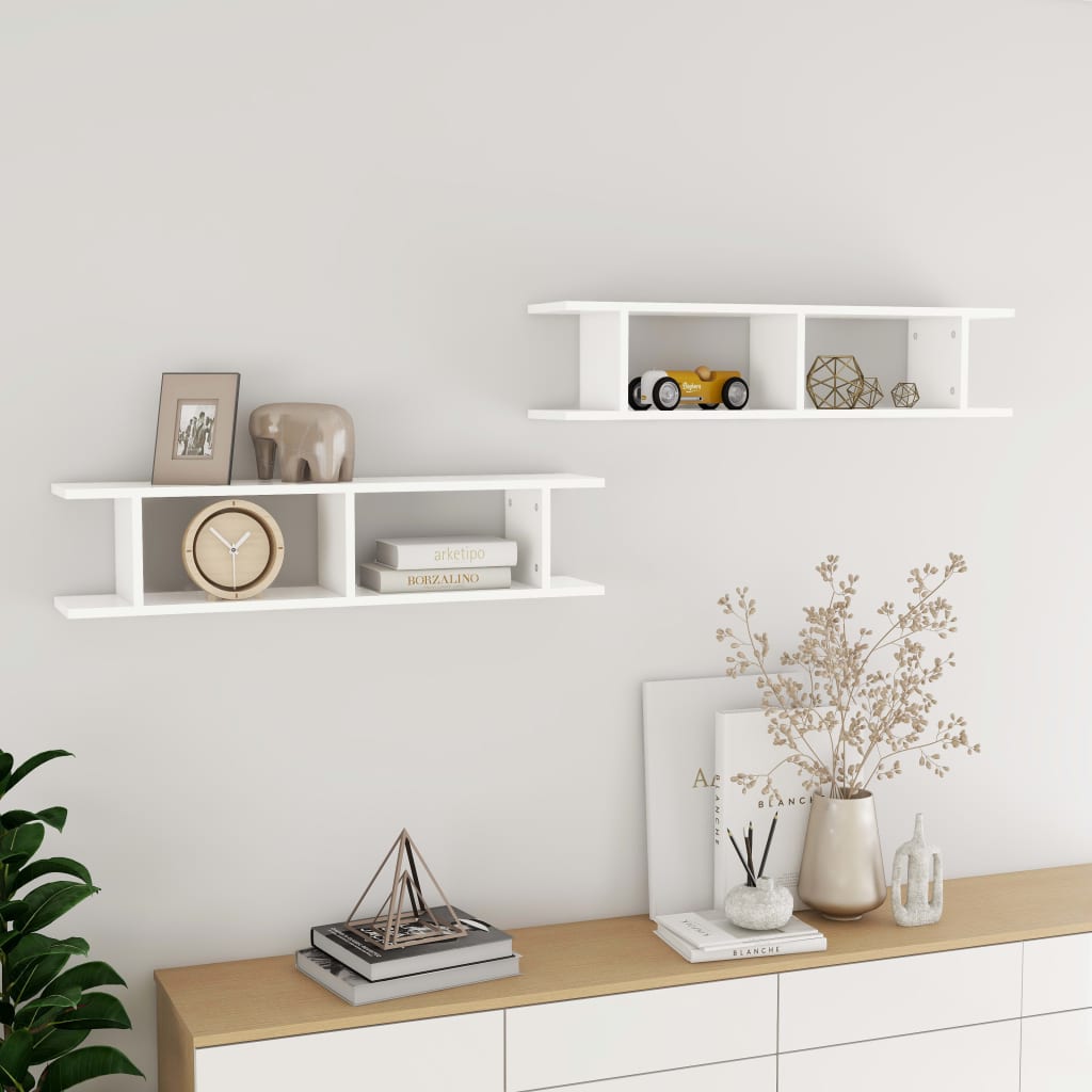 Wandschappen 2 st 90x18x20 cm bewerkt hout wit – afbeelding 1