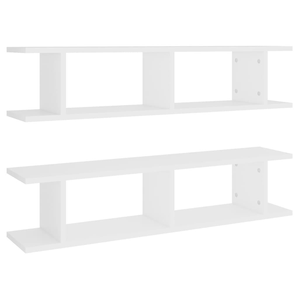 Wandschappen 2 st 90x18x20 cm bewerkt hout wit – afbeelding 2