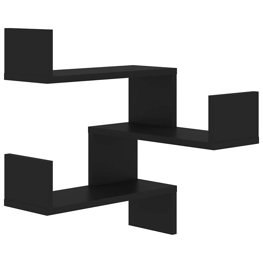 Hoekwandschap 40x40x50 cm bewerkt hout zwart – afbeelding 2