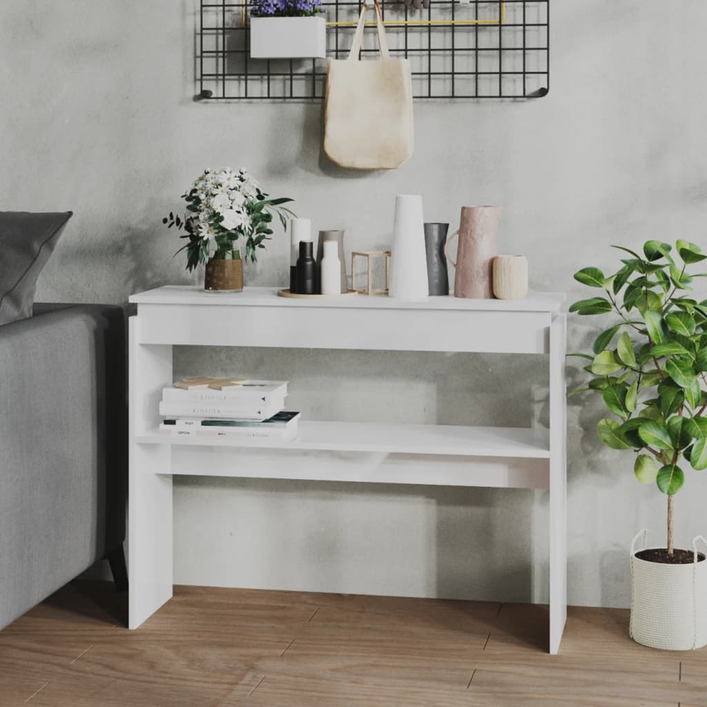 Wandtafel 102x30x80 cm bewerkt hout hoogglans wit – afbeelding 1