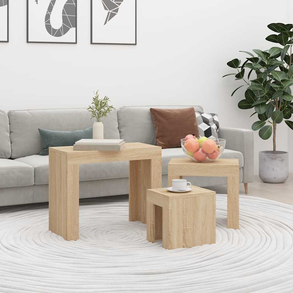 3-delige Tafeltjesset bewerkt hout sonoma eikenkleurig – afbeelding 1