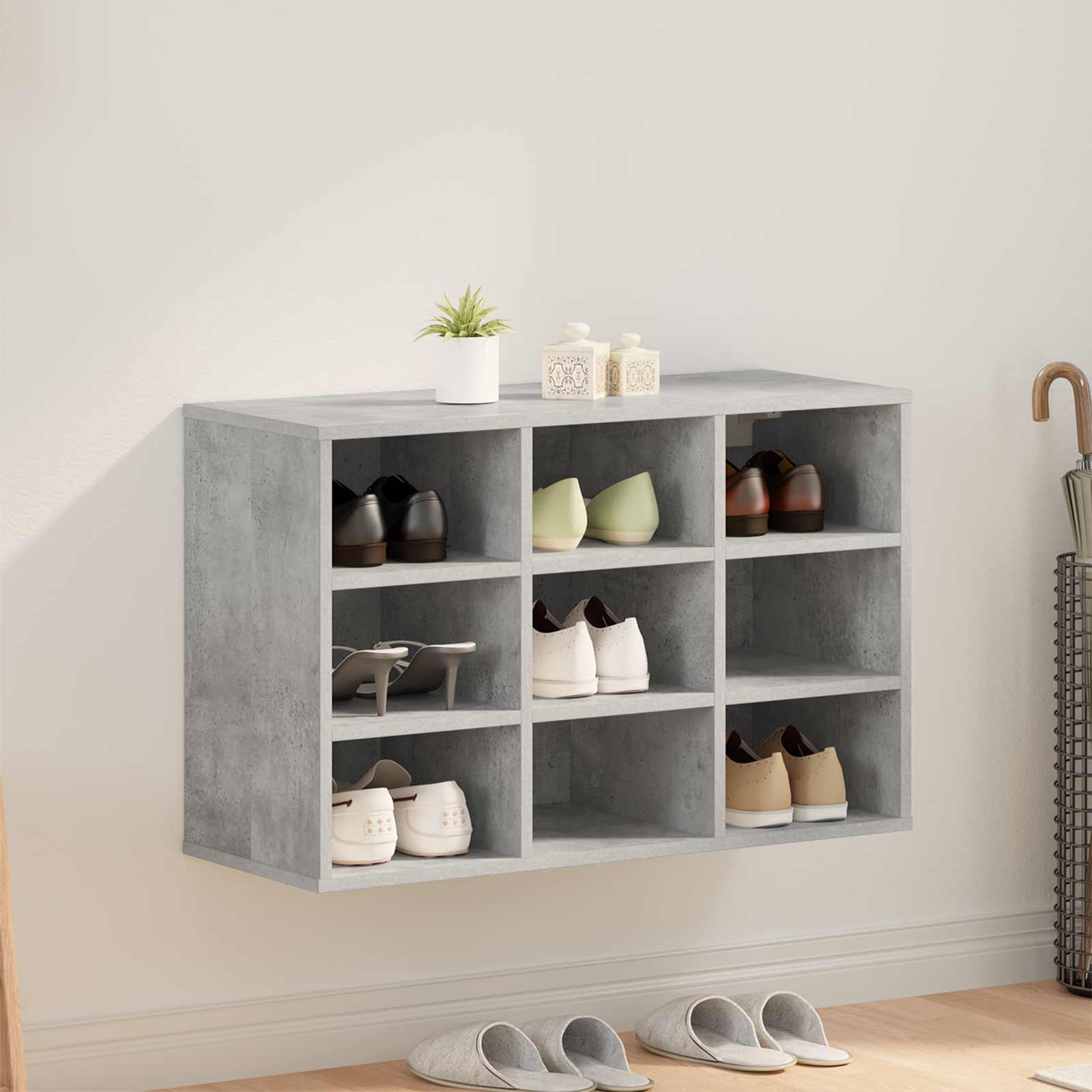 Schoenenkast Betongrijs 77,5 x 30 x 51 cm Bewerkt hout
