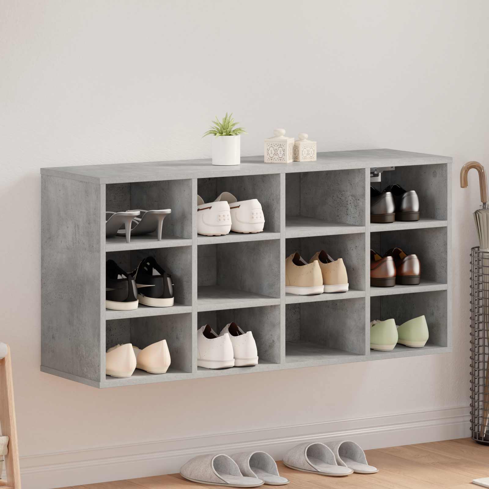 Schoenenkast met plank Betongrijs 103 x 30 x 51 cm Bewerkt hout