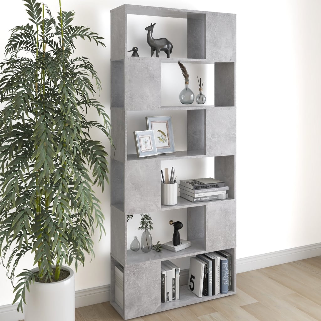 Boekenkast/kamerscherm 80x24x186 cm bewerkt hout betongrijs