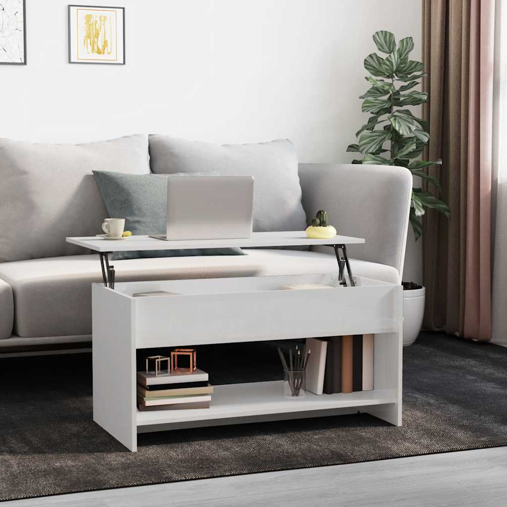 Salontafel 102x50x52,5 cm bewerkt hout hoogglans wit – afbeelding 1