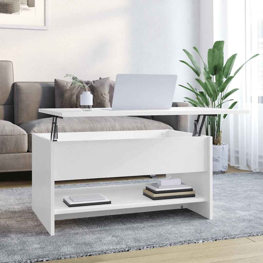 Salontafel 80x50x40 cm bewerkt hout hoogglans wit – afbeelding 1