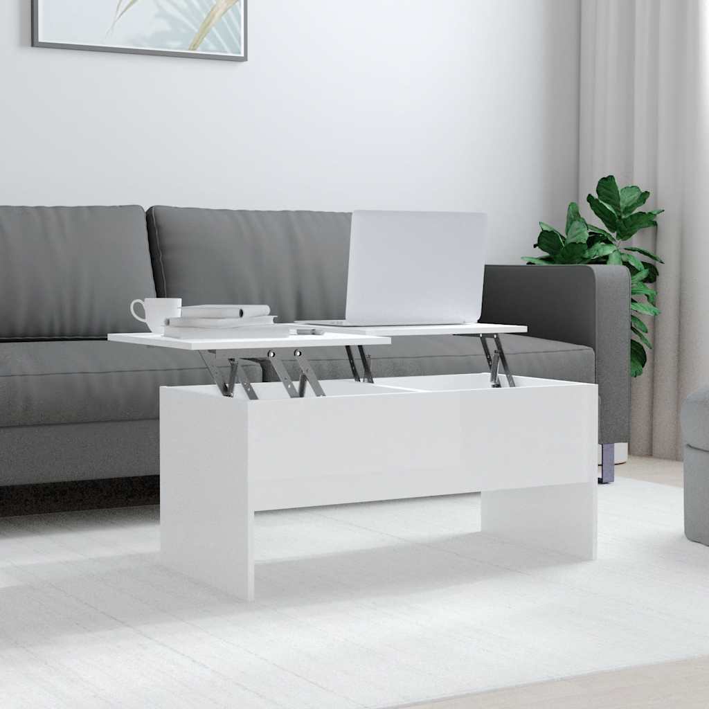 Salontafel 102x50,5x46,5 cm bewerkt hout hoogglans wit – afbeelding 1