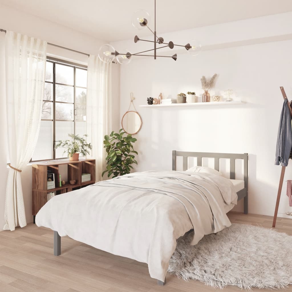 Bedframe massief grenenhout grijs 90x200 cm – afbeelding 1