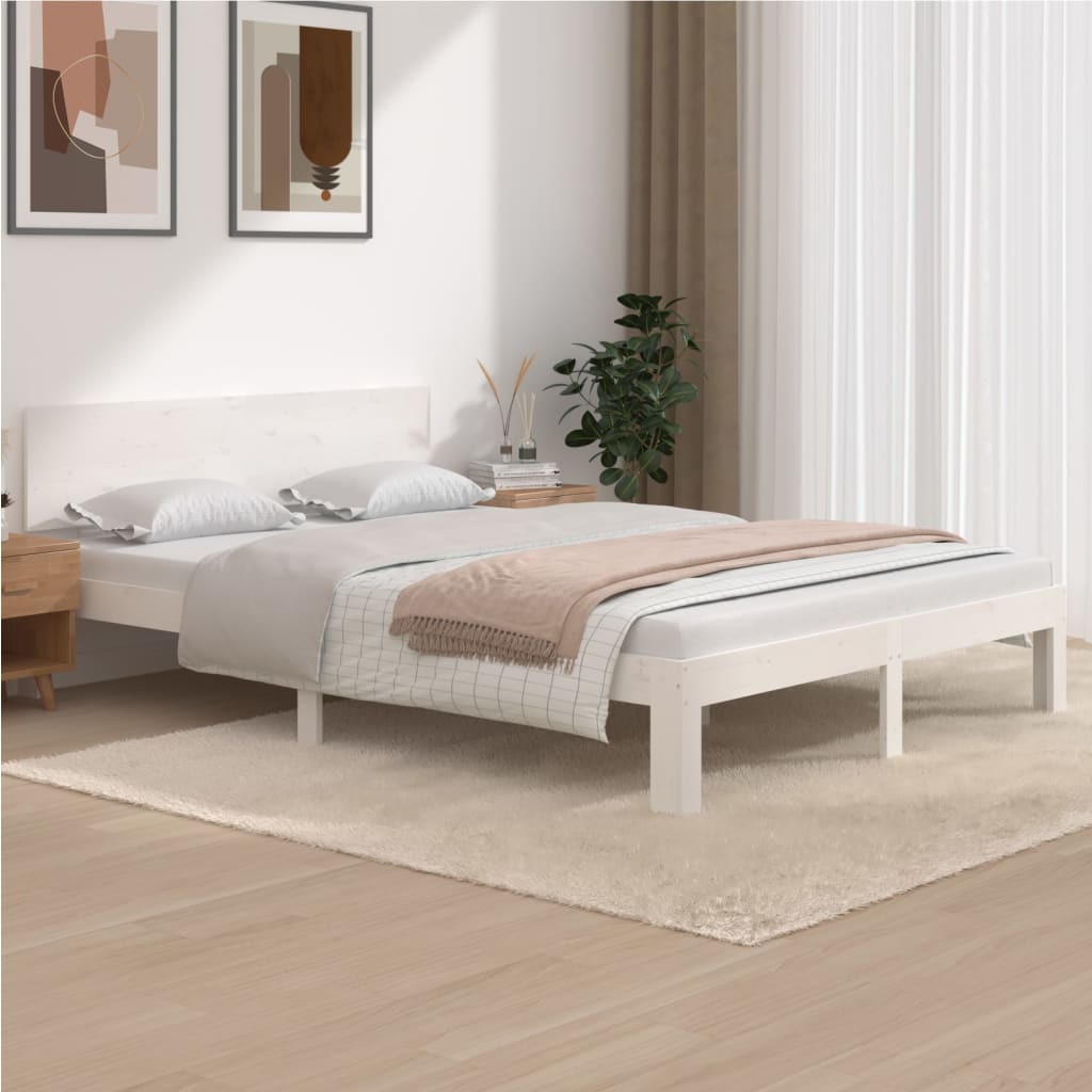 Bedframe massief grenenhout wit 140x200 cm