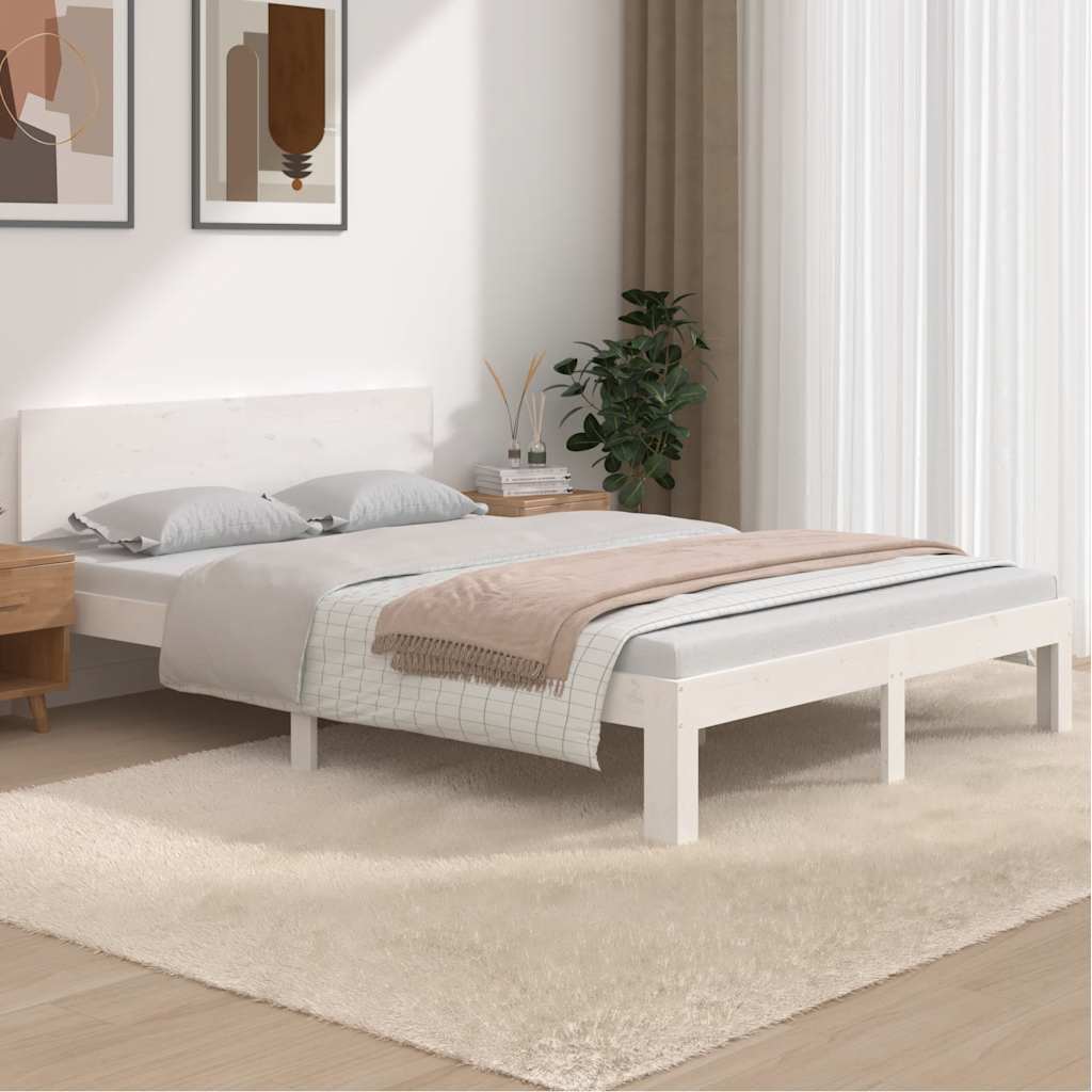 Bedframe massief hout wit 150x200 cm