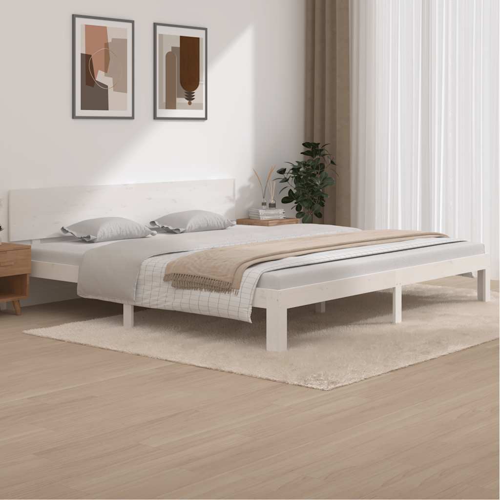 Bedframe massief grenenhout wit 200x200 cm